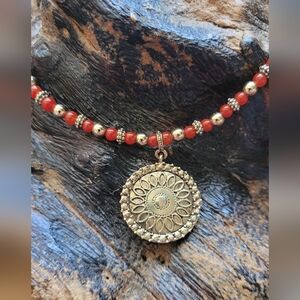 Napier Red and Gold Densely Stacked Beaded Necklace
